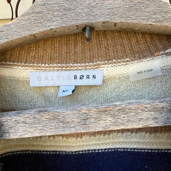 Baltic Born Kira Striped Sweater Navy Sage Tan Beige Soft Chunky NK11144 Size XL - Picture 2 of 10